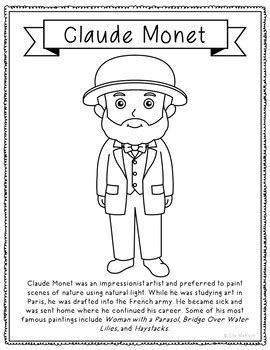 Discover simple coloring pages for kids inspired by the greatest works by claude monet 1840 1926. Claude Monet, Famous Artist Informational Text Coloring ...