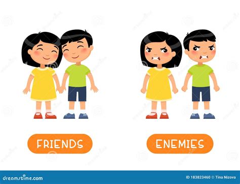 Friends And Enemies Antonyms Flashcard Vector Template Stock Vector