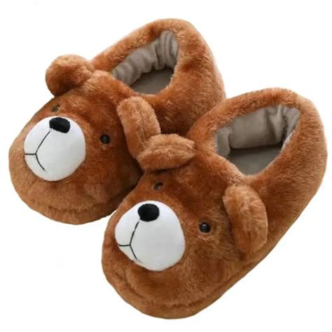 Cartoon Winter Bear Slippers Warm Plush Shoes At Home Indoor Bedroom