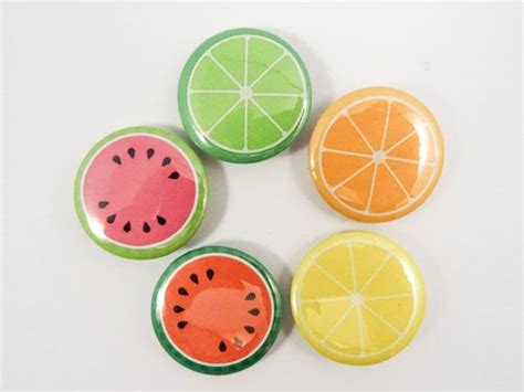 Fruit Slices Pin Back Button Badges Watermelon Lemon Orange And Lime
