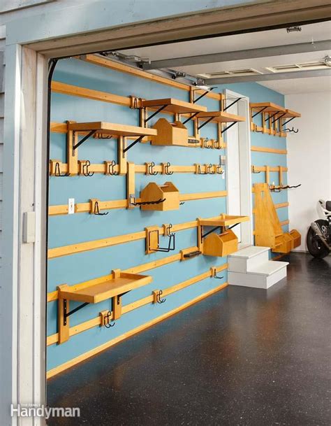 I wanted to create a diy garage storage shelf design that was low cost, required minimal cutting, sturdy, safe, and could be put up in an afternoon. Customizable Garage Storage | The Family Handyman