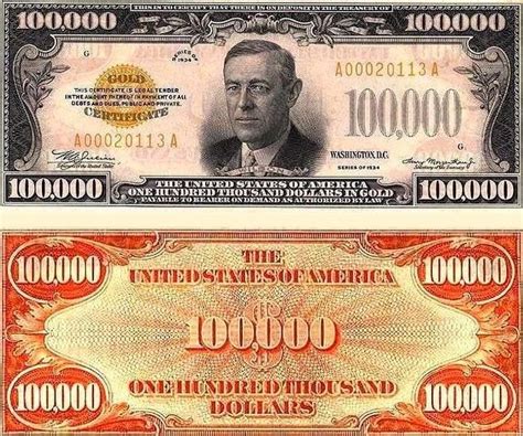 The Largest Denomination Of Us Currency Ever Printed The 100000