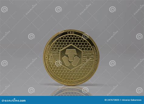 Crypto Com Cronos Cro Cryptocurrency Physical Coin Placed On Reflective Surface In The Light