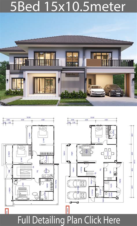 House Design Plan 155x105m With 5 Bedrooms House Plans 3d