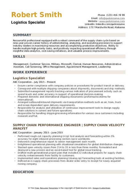 Resume Sample Logistics Logistics Manager Free Resume Sampel