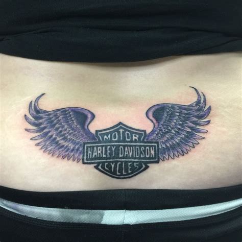 Harley Davidson Shield And Wings Lower Back Girl Back Tattoos Back