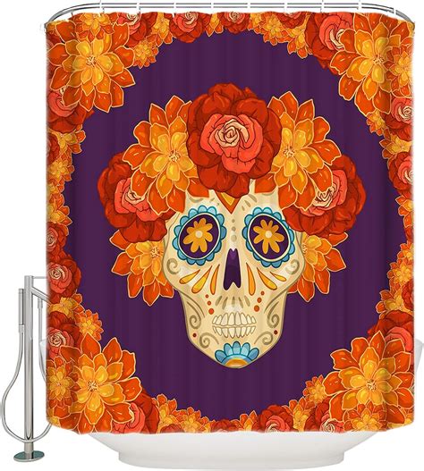 Homecollect Shower Curtain Sethalloween Flowers Skull Fabric Shower Curtains