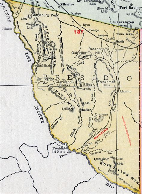 Presidio County Texas 1911 Map Rand Mcnally Marfa Nopal Ryan