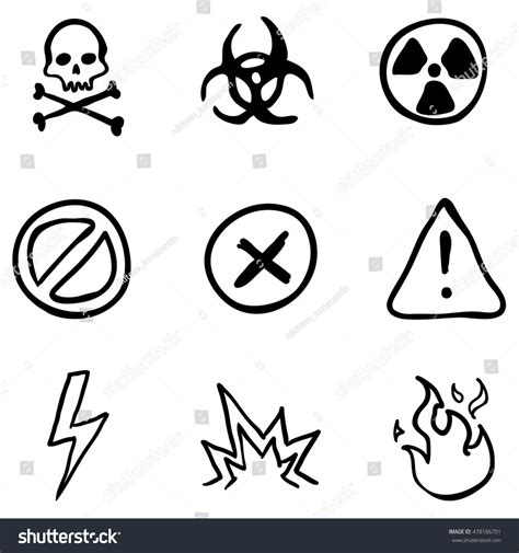 Vector Set Black Doodle Warning Icons Stock Vector Royalty Free