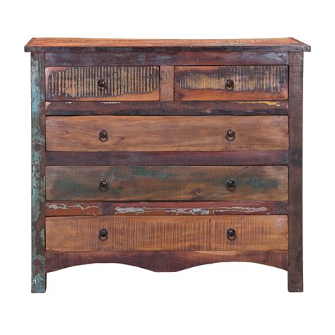 Jamestown Rustic Solid Reclaimed Wood 5 Drawer Bedroom Dresser