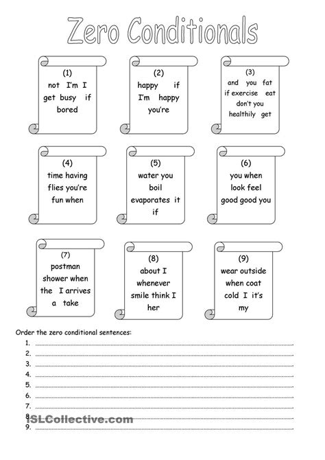 Order the zero conditional sentences