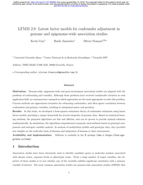 Pdf Lfmm Latent Factor Models For Confounder Adjustment In