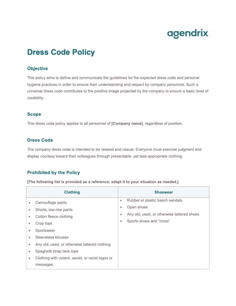 Download Free Dress Code Policy Sample Agendrix