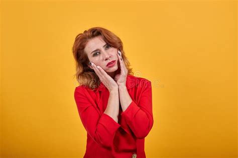 Disappointed Caucasian Young Woman Keeping Hand On Cheeks Looking At Camera Stock Image Image