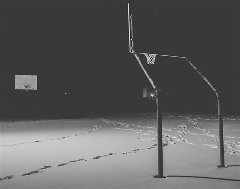 Winter Basketball Court Black White Art Black And White Landscape