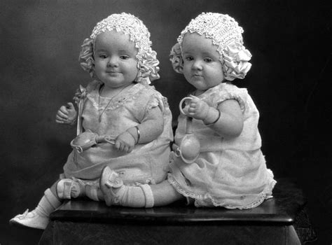 Portrait Headshot Twin Girls Caps Rattles 1920s Photograph By Mark Goebel Fine Art America