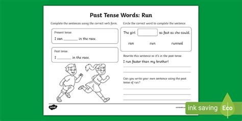 Past Tense Words Run Worksheet Teacher Made Twinkl