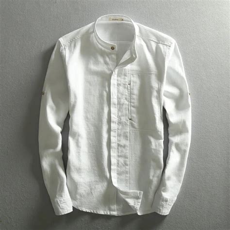 Men Solid Linen Shirt Chinese Traditional Mandarin Collar Cotton Dress