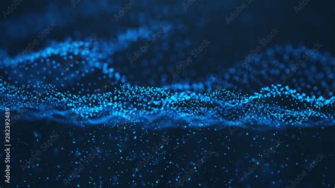Abstract Background Of Shining Particles Digital Wave Sparkling Blue