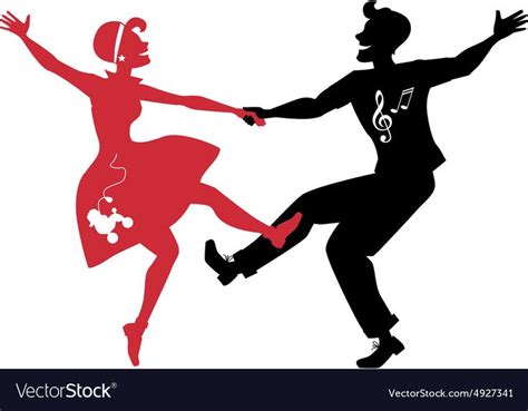 Red And Black Silhouettes Of A Couple Dressed In 1950s Fashion Dancing