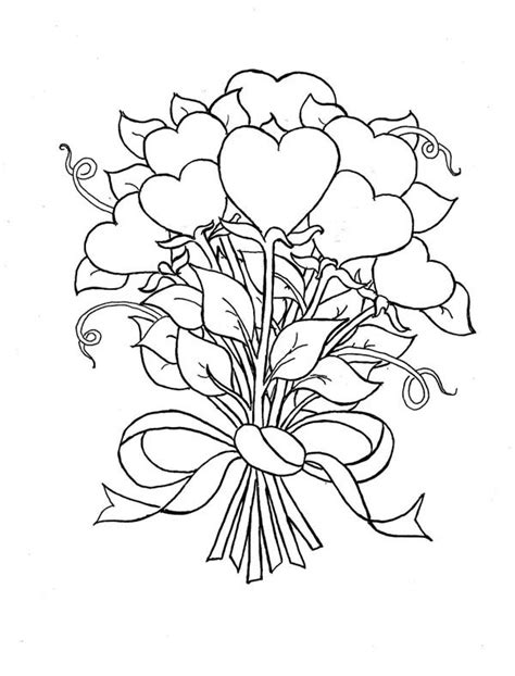Coloring pages of roses with banners : Beautiful Bouquet of Hearts and Roses Coloring Page ...