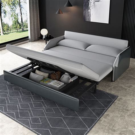 768 Luxury Convertible Storage Sofa Leather Cottonandlinen Upholstered Full Sleeper Sofa