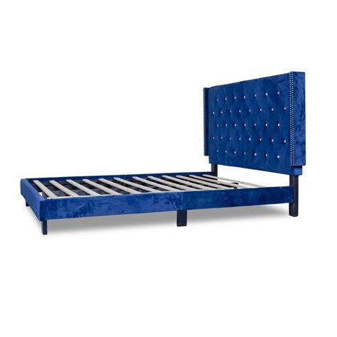 Sh283bluk 1ek King Platform Bed With Blue Velvet Blue Bedding King