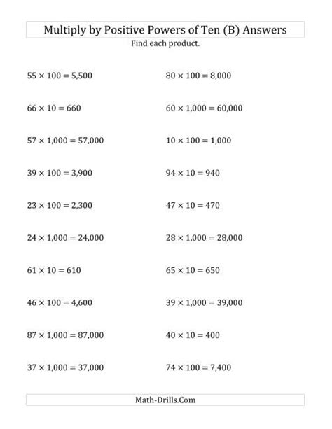 Multiplying Whole Numbers By Positive Powers Of Ten Standard Form B