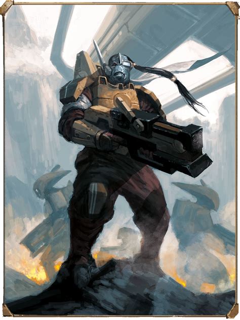 The tau are a race from the warhammer 40k miniatures tabletop game, sucky at close combat yet equipped with giant rail cannons and friggin' mecha. The art of Warhammer 40.000 | Tau empire, Warhammer ...
