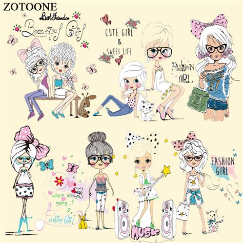 Zotoone Cartoon Fashion Girls Patches Cute Stickers Iron On Transfers