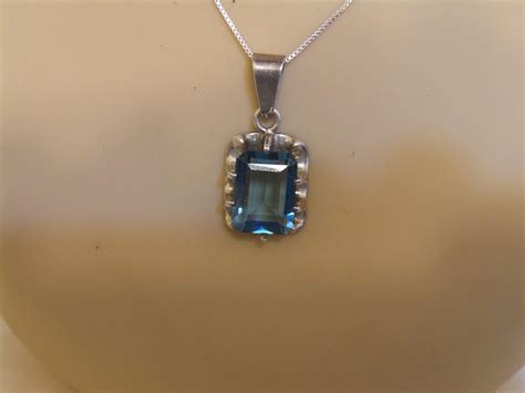 Vintage Blue Topaz Pendant Marked Mexico 925 With Silver Chain Blue