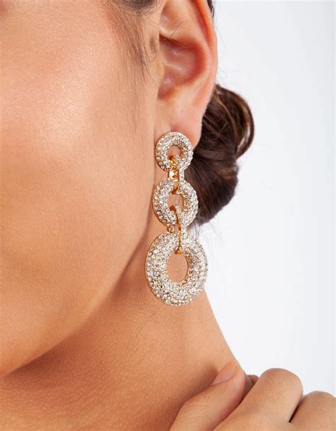 Gold Crystal Multi Hoop Drop Earring Drop Earrings Loop Earrings Earrings