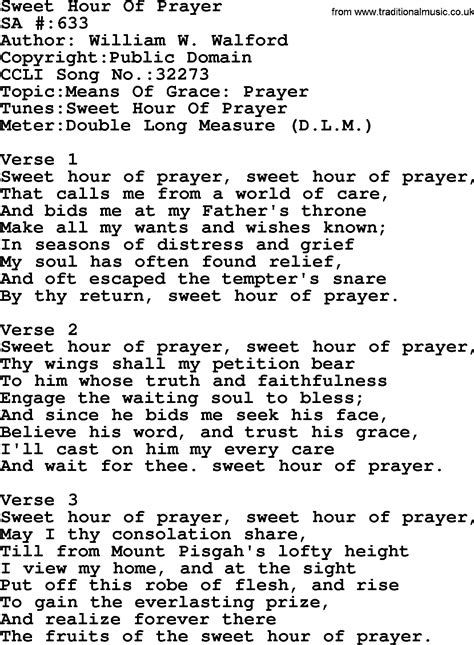 Salvation Army Hymnal Song Sweet Hour Of Prayer With Lyrics And Pdf