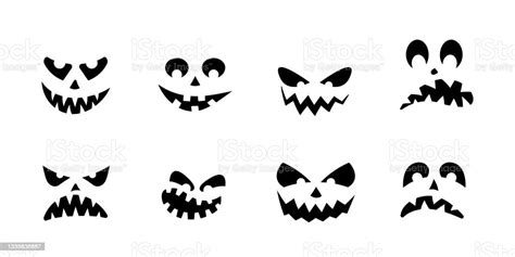 Halloween Pumpkin Face Icon Set Scary Funny Happy Smile Creepy And