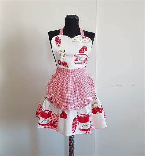 gingham cherry aprons for women sweetheart plaid retro apron etsy womens aprons retro apron