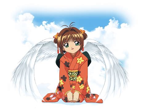 1600x1200 Card Captor Sakura Girl Brunette Kimono Wings Wallpaper