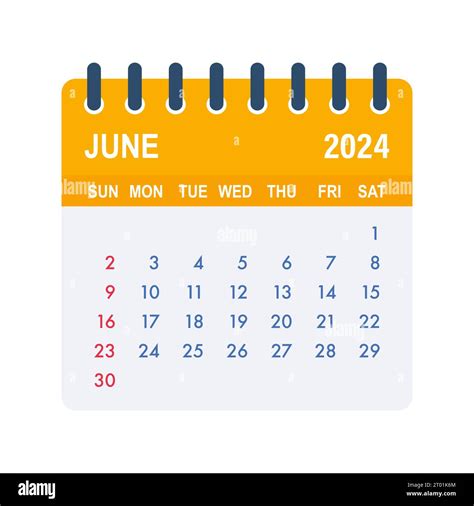 June 2024 Calendar Leaf Calendar 2024 In Flat Style Vector Stock