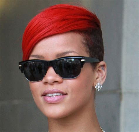 Rihanna With Her Undercut Short With Red Hair And Black Under Hair