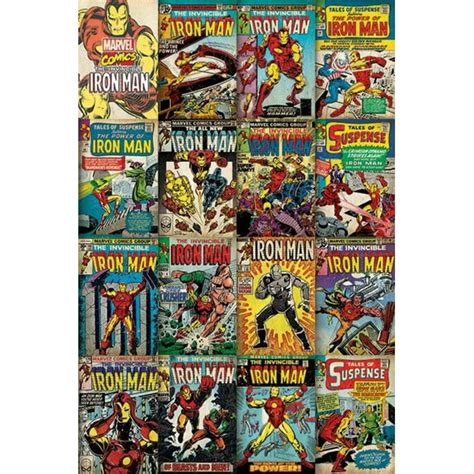 Iron Man Comic Book Covers Collage Art Cool Wall Decor Art Print Poster