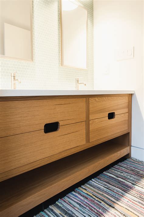 Innovative blumotion drawer runners offer smooth, silent closure, great stability and less sag when the drawer is fully loaded. Beautiful warm wood floating vanity with drawer cutouts ...
