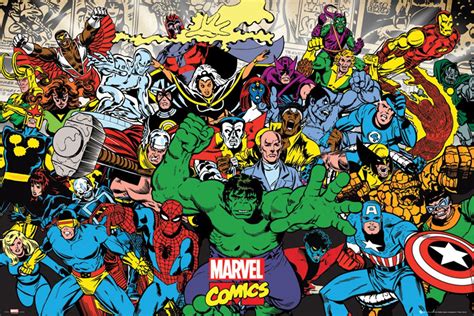 Marvel Superheroes Comics Collage Hulk Spider Man Iron Man
