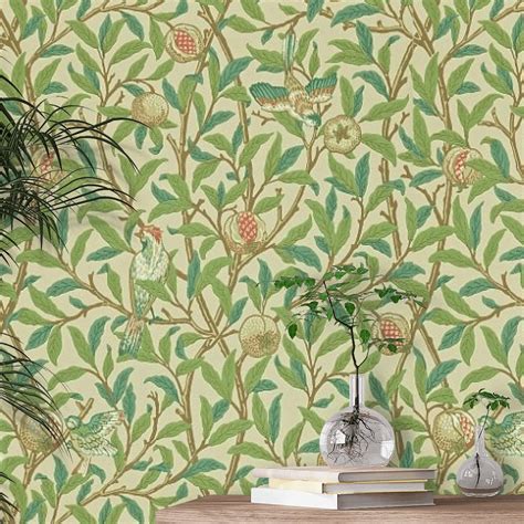Bird And Pomegranate Wallpaper Bayleafcream By Morris And Co