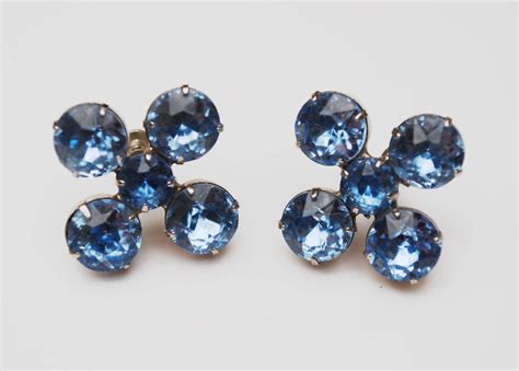 Blue Rhinestone Earrings Light Blue Glass Crystal Silver Etsy