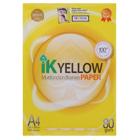 Sheet size:210mm x 297mm, international size a4 quality: IK Yellow Multifunction Business Paper A4 80gsm 450 Sheets ...