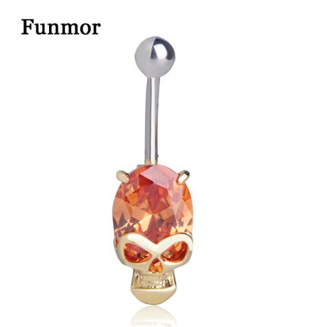 Buy Funmor Cool Gold Red Cubic Zircon Skeleton Skull Shape Sex Body Piercings Navel Belly Ring