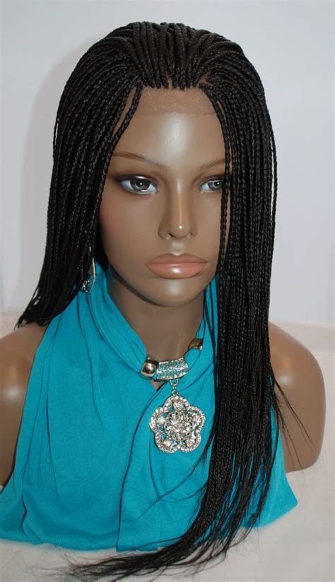 These hairstyles are made for straight, wavy and curly hair. Fully hand braided lace front wig Micro Braids Color 1 in ...