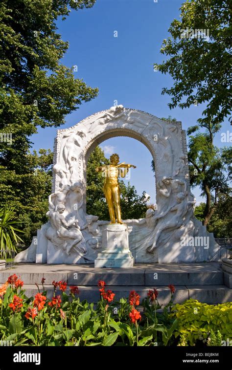 Gold Leaf Statue Of Composer Johann Strauss Stadtpark Vienna Austria