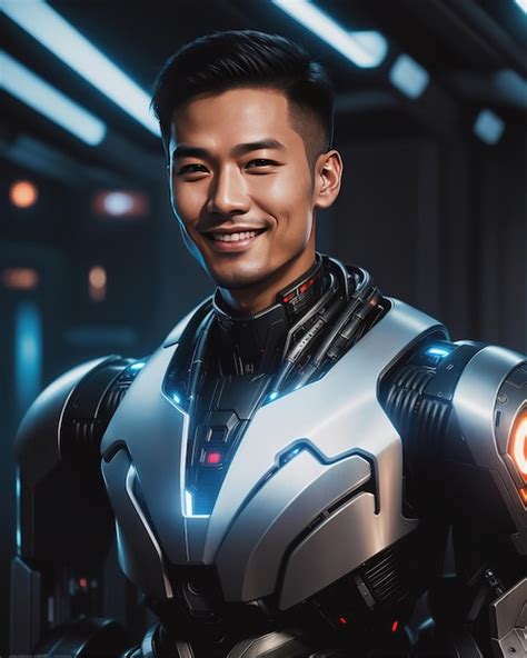 Premium Ai Image Asian Male Humanoid Futuristic Cyborg Robot