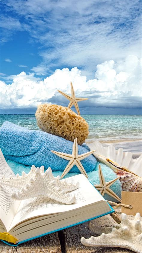 Free Download Summer Beach Book Seashells Sea Stars Iphone 6 Plus Hd
