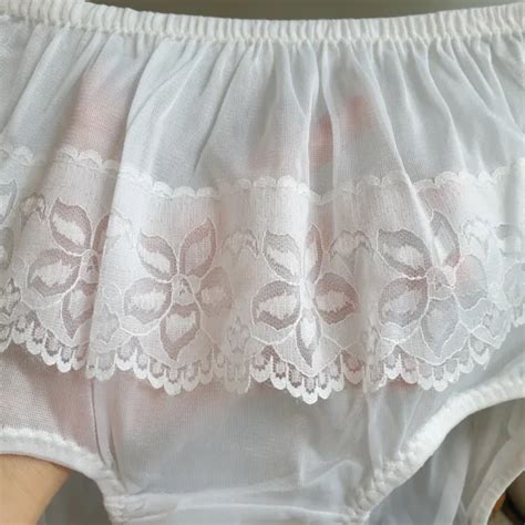 Vintage White Nylon Panties Sheer Bikini Flower Lace Brief Size Hip Picclick